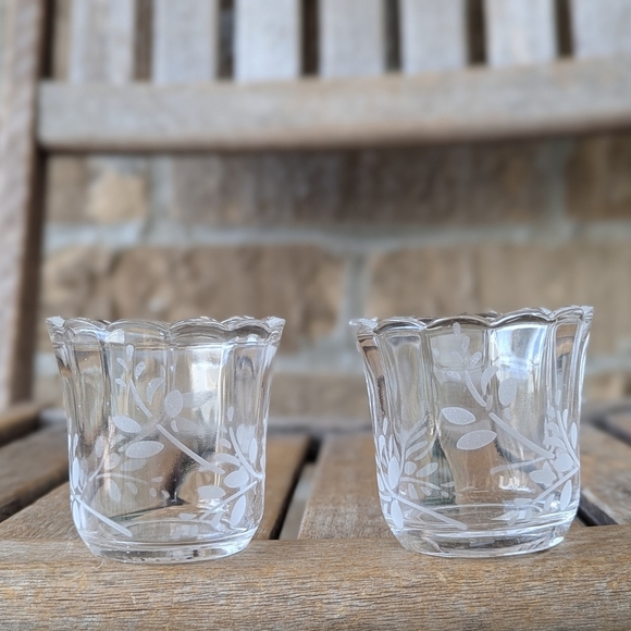 Partylite Herbal Spring Etched Votive Holder Pair Retired NIB P8469 - Picture 3 of 10